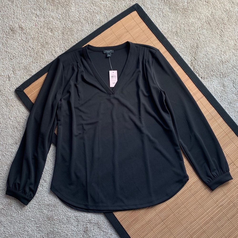 NWT Ann Taylor Factory Black Long Sleeve Blouse MP